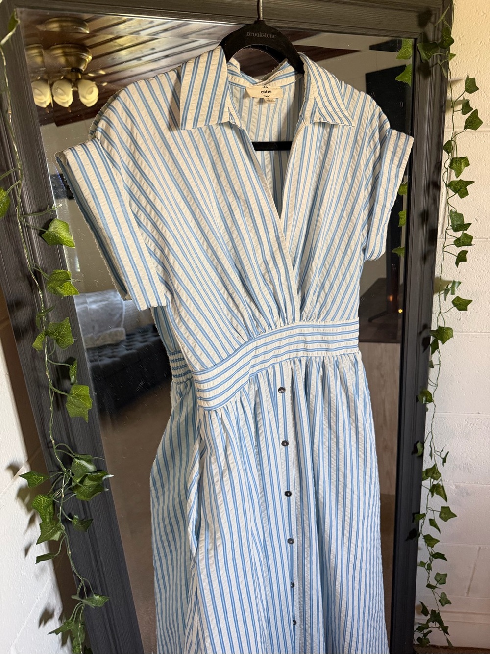 Entro • Blue & White Striped Shirt Dress Midi Small - Picture 4 of 4